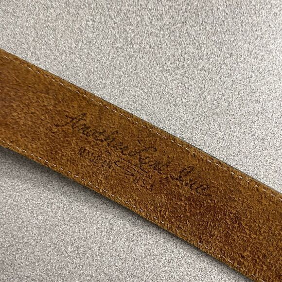 Vtg Another Line Leather Belt Brown Distressed 1.5" Made in USA Copper? Buckle - Picture 9 of 10
